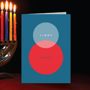 Modern Light & Love Red & Blue Folded Hanukkah  Holiday Card