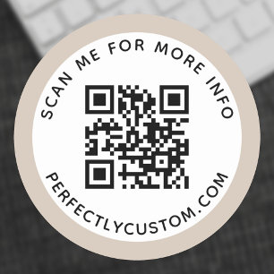 Modern light mocha brown border QR code and text Classic Round Sticker