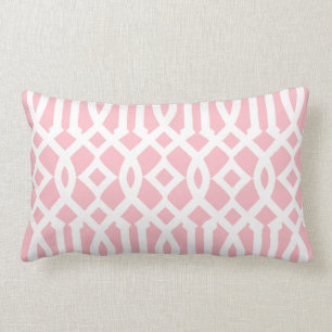Modern Light Pink and White Trellis Pattern Lumbar Cushion