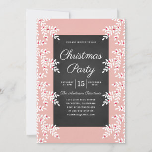 Modern Light Pink Christmas Party Chalkboard Invitation