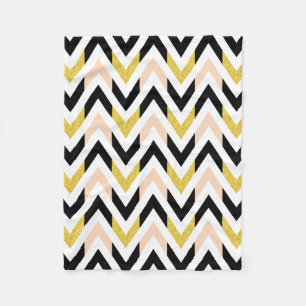 Modern Light Pink, Gold, White, Black Pattern Fleece Blanket