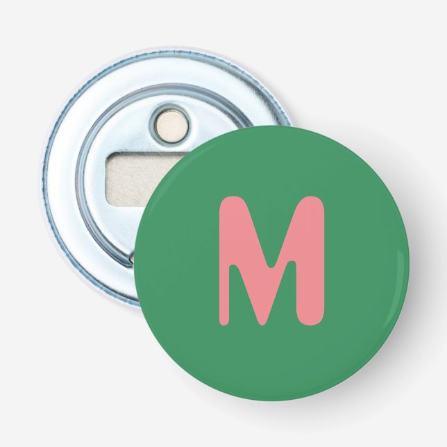Modern Light Pink Initial Letter | Seaweed Green Bottle Opener (Front)