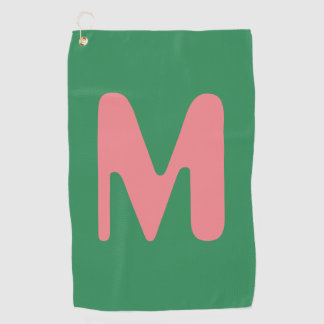 Modern Light Pink Initial Letter | Seaweed Green Golf Towel