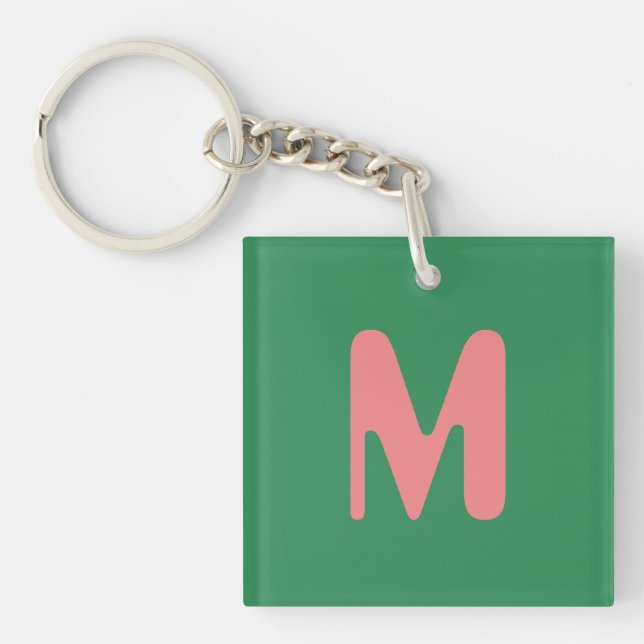 Modern Light Pink Initial Letter | Seaweed Green Key Ring (Front)