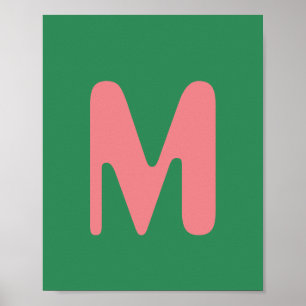 Modern Light Pink Initial Letter Seaweed Green Poster