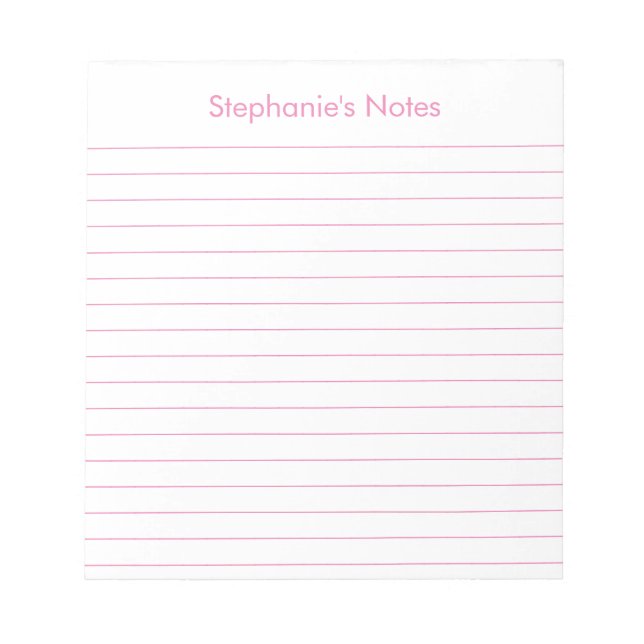 Modern Light Pink Lined Personalised Notepad (Front)