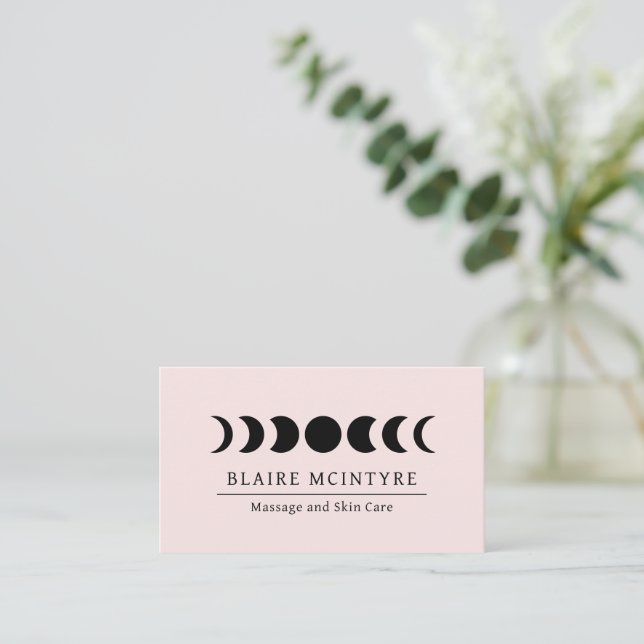 Modern Light Pink Moon Phases Elegant Business Card (Standing Front)