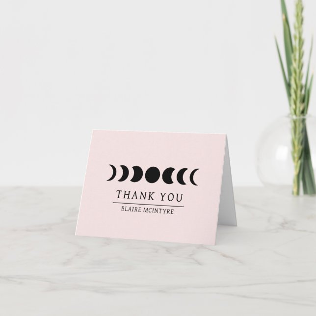Modern Light Pink Moon Phases Elegant Thank You Card (Front)