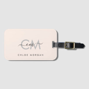 Modern light pink script signature monogram luggage tag