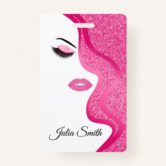 Modern Light Pink with Glitter Effect ID Badge (Front)