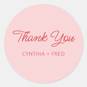 Modern Light Pink with Red Thank You Classic Round Sticker
