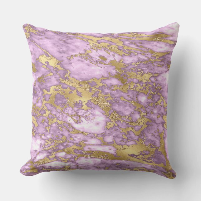 Modern Light Purple and Gold Marble Pattern Cushion (Front)