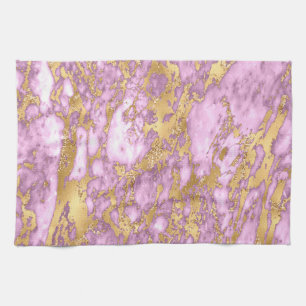 Modern Light Purple and Gold Marble Pattern Tea Towel