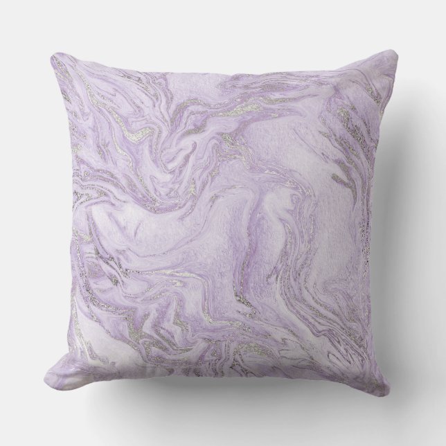 Modern Light Purple and Silver Marble Pattern Cushion (Front)