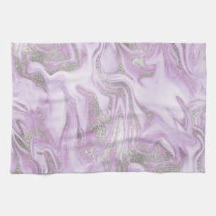 Modern Light Purple and Silver Marble Pattern Tea Towel