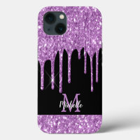 Modern Light Purple Glitter Drips Monogram