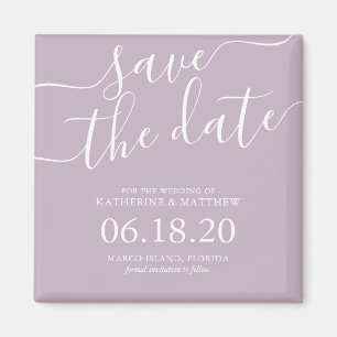 Modern Light Purple Script Wedding Save the Date Magnet