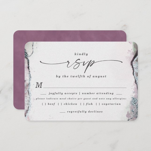 Modern Light Purple Wedding Meal Choice RSVP Card (Front/Back)