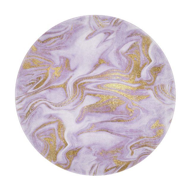 Modern Light Purple, White and Gold Marble Pattern Cutting Board (Front)