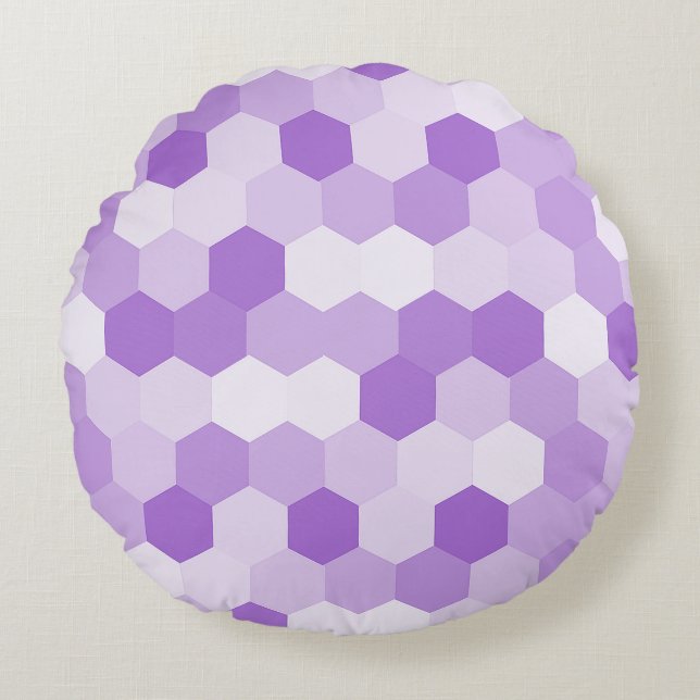 Modern Light Purple White Hexagonal Geometric Round Cushion (Front)