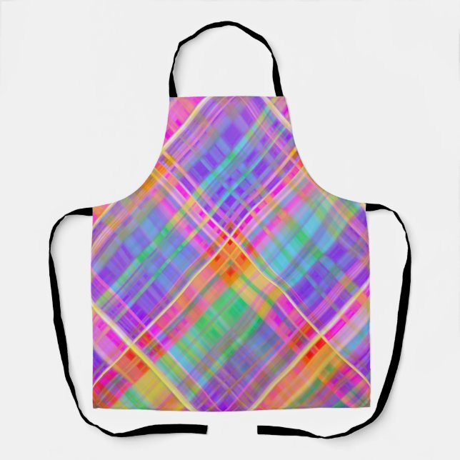 Modern Light Rainbow Colour Theme Plaid Apron (Front)