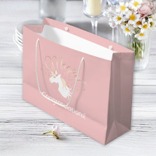 Modern Light Rose Pink White Magical Unicorn Large Gift Bag