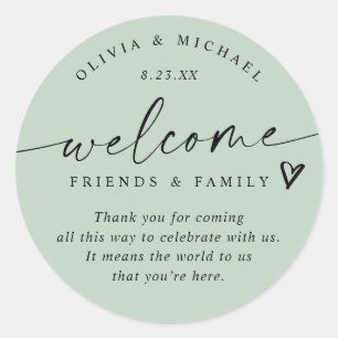 Modern Light Sage Green Wedding Welcome Hotel Bag Classic Round Sticker