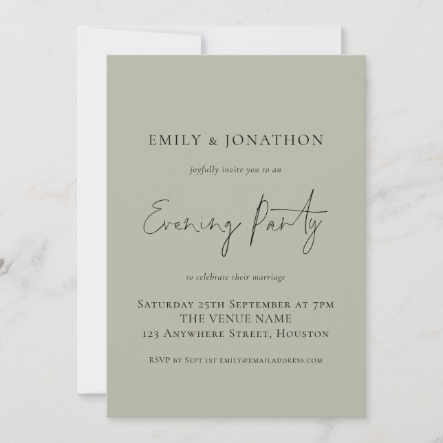 Modern Light Sage Wedding Evening Party Invitation (Front)