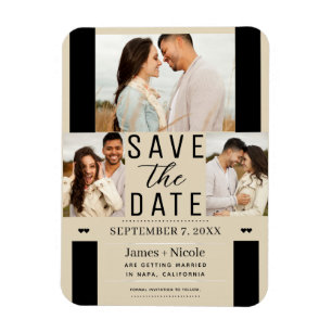 Modern Light Tan Save the Date 3 Photo Wedding  Magnet