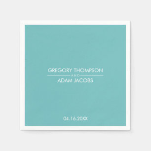 Modern Light Teal Couples Names & Date Wedding Napkin