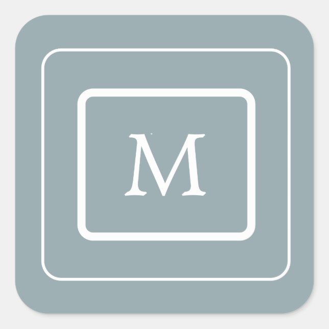 modern light teal monogram square sticker (Front)