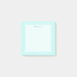 Modern Light Teal White Border Script Post-it Notes