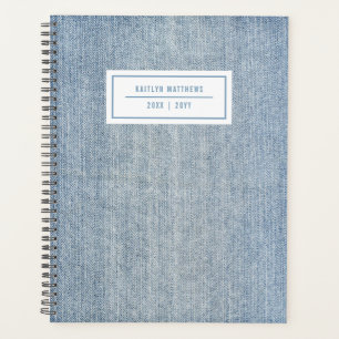 Modern Light Wash Denim Jeans Texture Name Planner