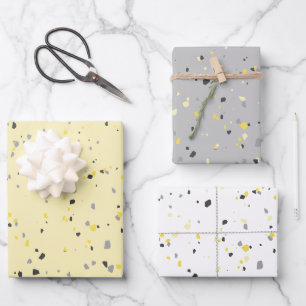 Modern Light Yellow Grey Terrazzo Pattern Wrapping Paper Sheet