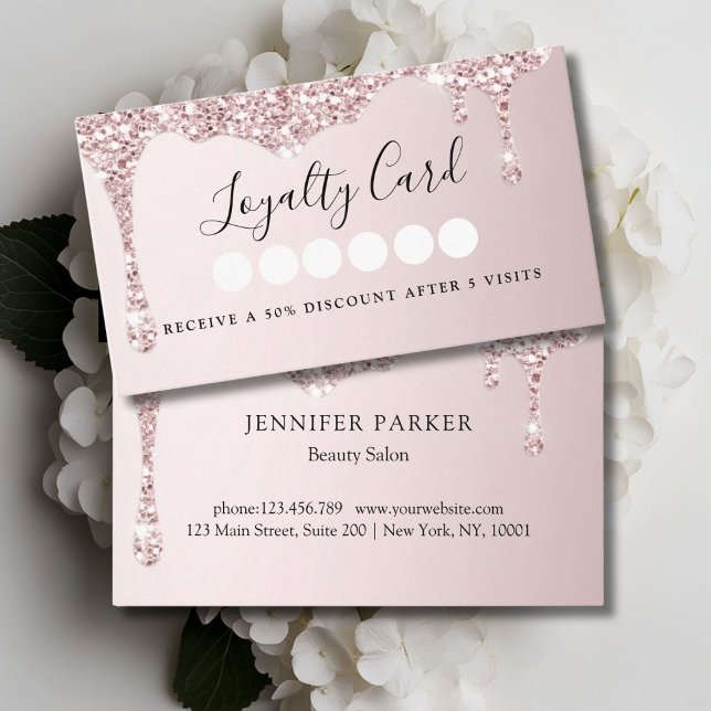 Modern Lightpink Glitter Drop Salon & Spa Loyalty Business Card (Modern Lightpink Glitter Drop Salon & Spa Loyalty Business Card)