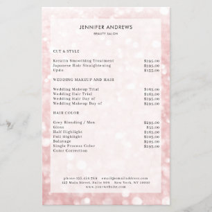 Modern Lightpink Glitter Salon Price List Flyer