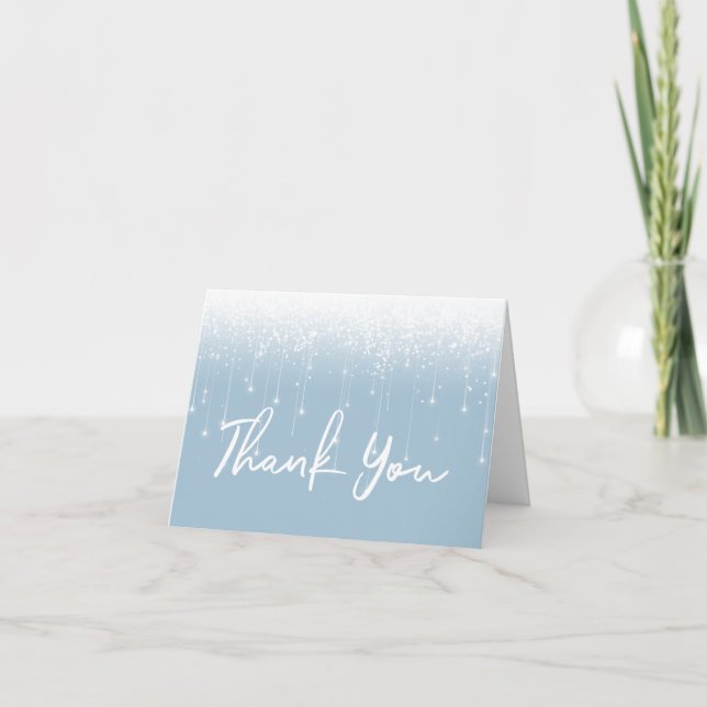 Modern Lights Dusty Blue White Sweet 16 Thank You Card (Front)