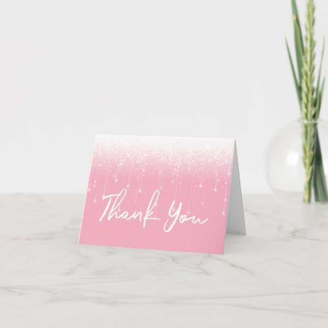 Modern Lights Pink White Sweet 16 Thank You Card (Front)