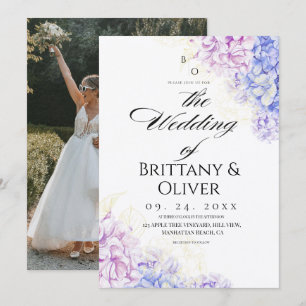  Modern Lilac & Blue Spring  Floral Wedding Invitation