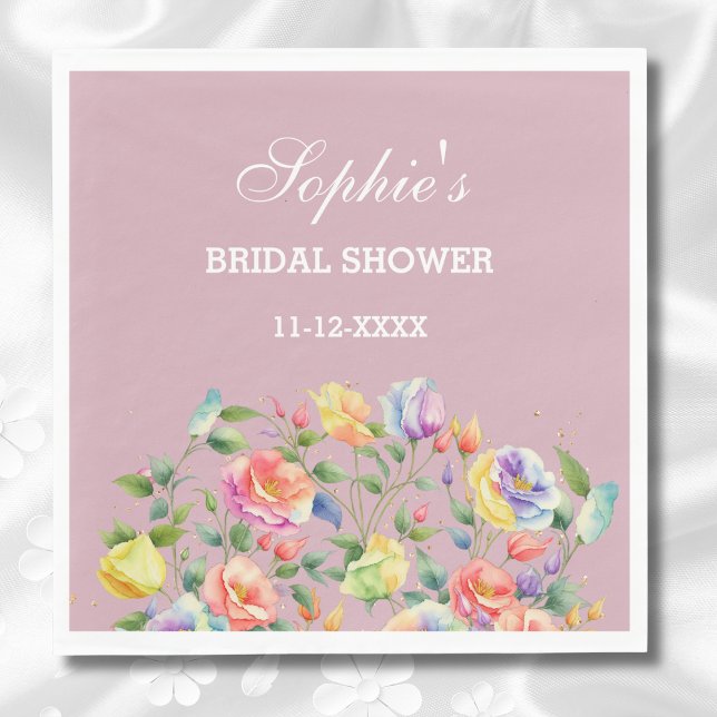 Modern Lilac Bright Roses Floral Bridal Shower  Napkin (Creator Uploaded)
