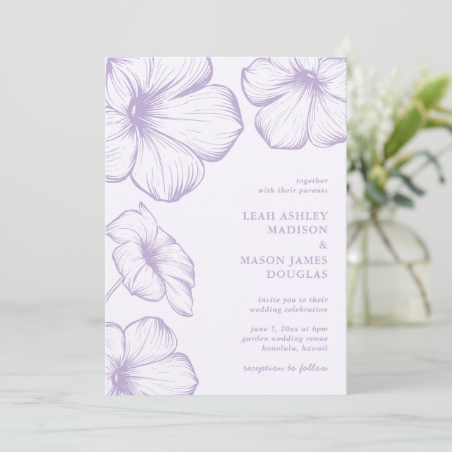 Modern Lilac Floral Elegant Wedding Invitation (Standing Front)
