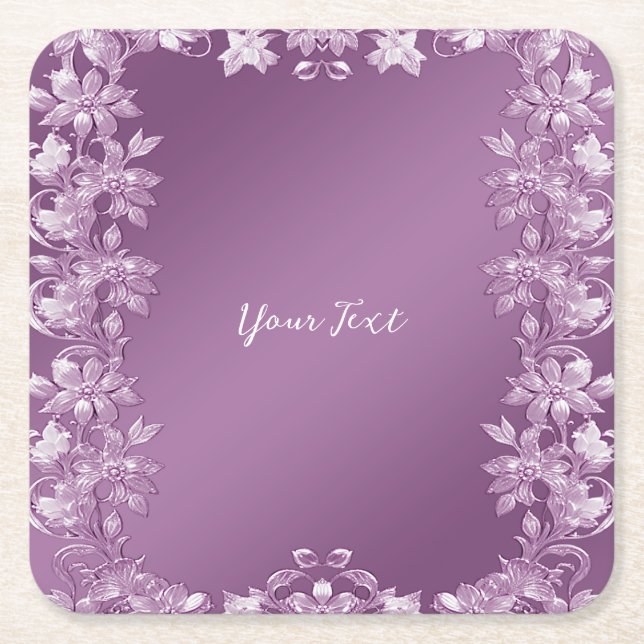 Modern Lilac Floral Paper Coaster (Front)