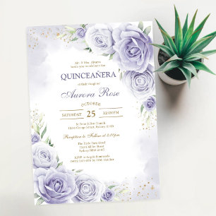 Modern Lilac Floral Quinceanera Invitation
