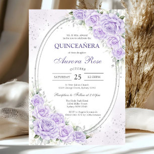 Modern Lilac Floral Quinceanera Invitation