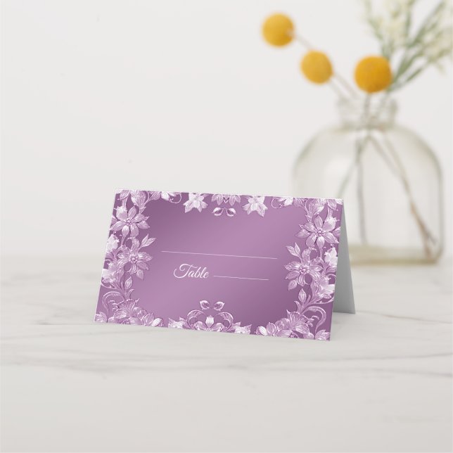 Modern Lilac Floral Wedding Place Card (Front)