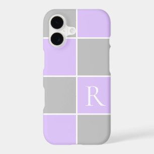 Modern lilac, grey square colour block monogrammed