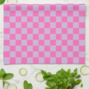 Modern Lilac Lavender and Pink Chequered Tea Towel