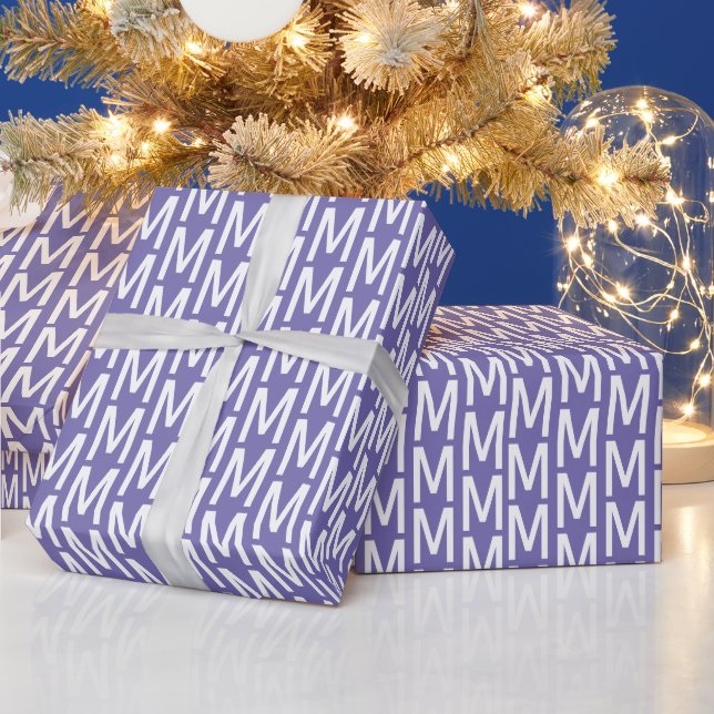 Modern lilac periwinkle custom monogram initial wrapping paper (Holidays)