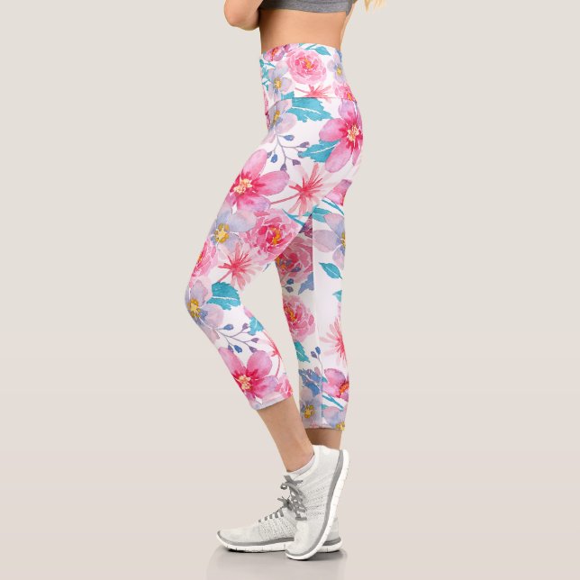 modern lilac-pink and light blue pastel capri leggings (Left)