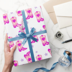 Modern Lilac Pink Cowgirl Western Boots Stars  Wrapping Paper